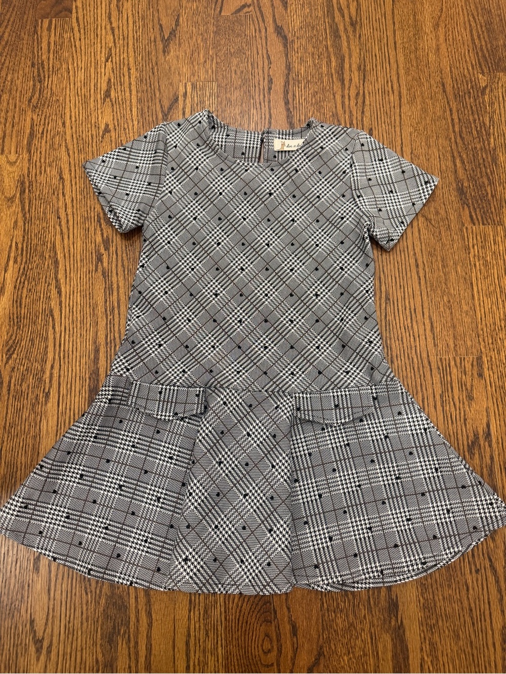 Girls Plaid Short Sleeve Flared Dress - Gray